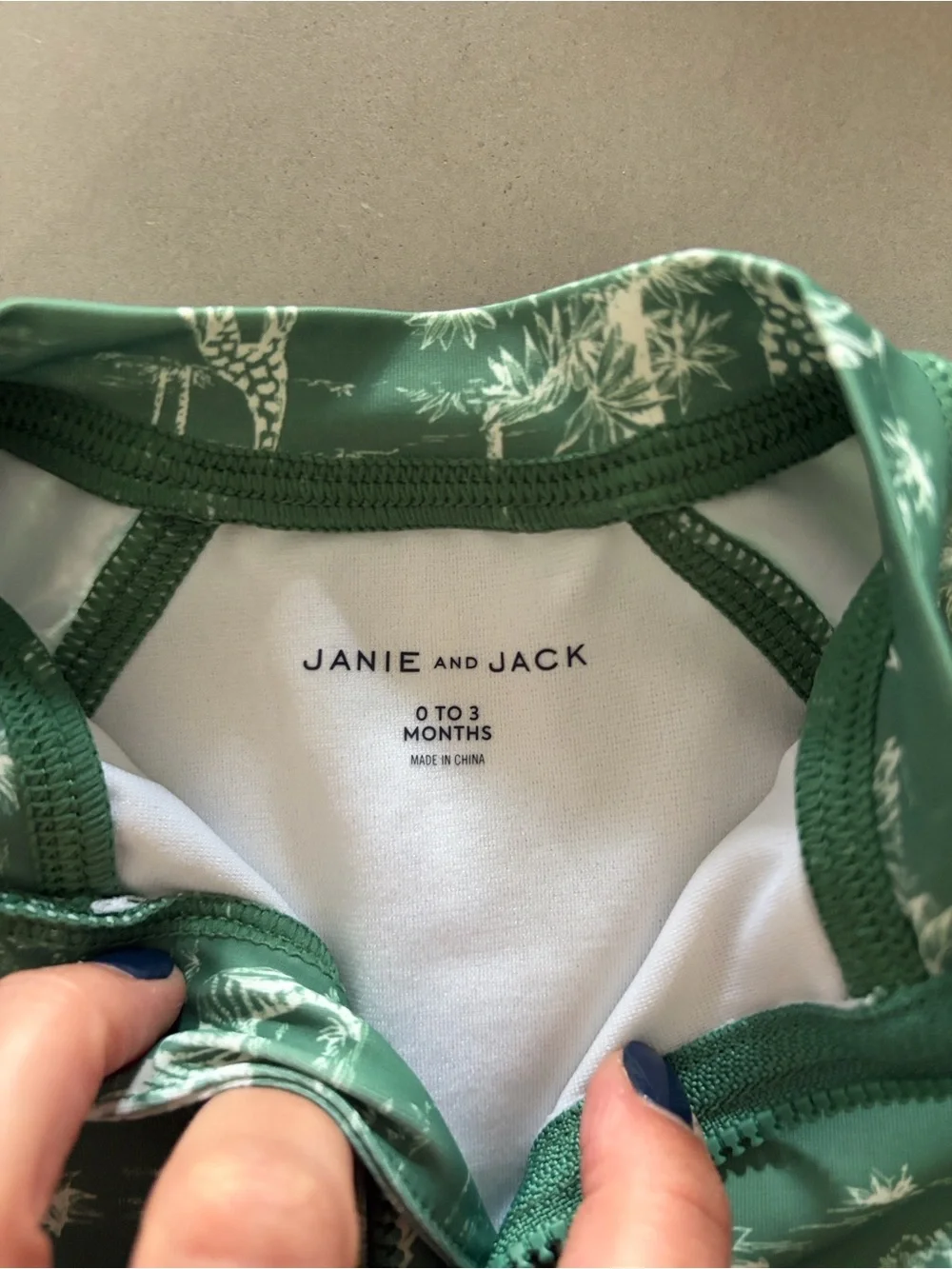 Janie and Jack Green Safari-Print Long-Sleeve Swim Romper